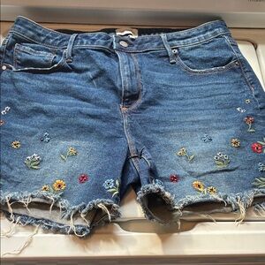 DRIFTWOOD Blue Embroidered Floral Denim Shorts
